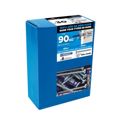 Chevilles MX 8 x 50 mm par 30  avec vis TR 4,5 x 55 mm RED HEAD