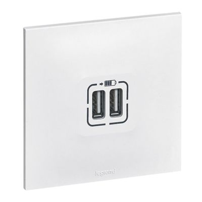 Prise double USB-A encastrable complète Blanc - Neptune LEGRAND