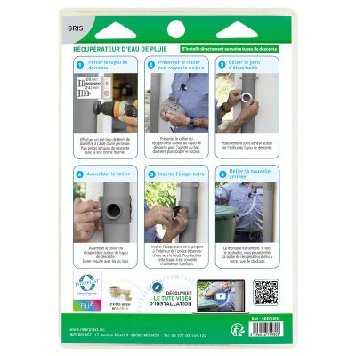 Collecteur d'eau de pluie gris pour gouttière pour récupérateur d'eau FITT