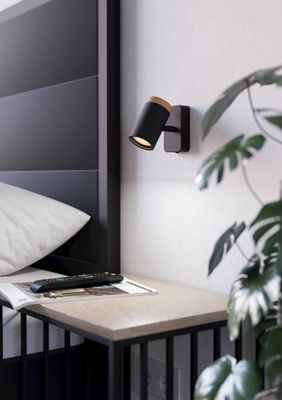 Spot salle de bains GU10 Consuma noir et bois IP44 3W - EGLO