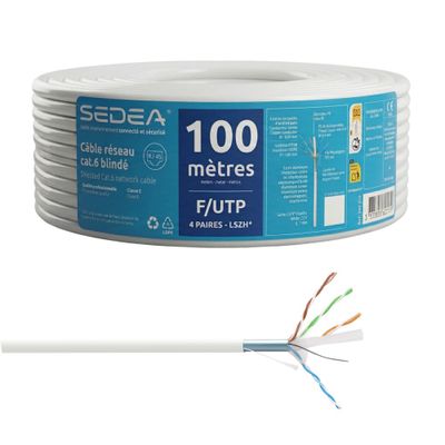 Câble réseau Ethernet cat 6 F/UTP 100 m blanc - SEDEA