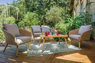 Tapis 120x180 cm vert blanc motif feuilles JARDILINE