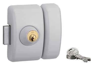 Verrou de porte d'entrée vitrée universel à cylindre 45 mm gris 3 clés THIRARD