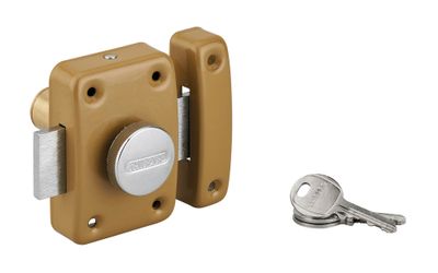 Verrou de porte intérieure Trident à bouton et cylindre 45 mm doré 3 clés THIRARD