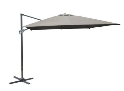 Parasol déporté 3 x 4 m à manivelle inclinable aluminium châssis gris et toile taupe - PROLOISIRS