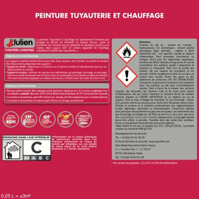 Peinture spéciale tuyauterie et chauffage résiste jusqu'à 160° C aluminium satin 250 mL - JULIEN