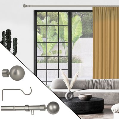 Kit de tringle à rideaux extensible en métal de 1.20 à 2.10 m diam 19 mm Finition Nickel brossé - MOBOIS