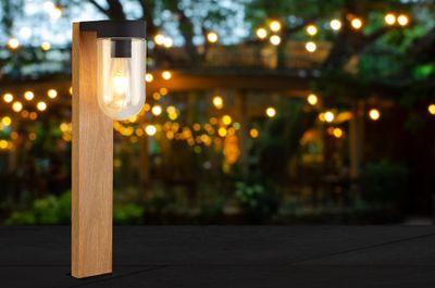 Borne extérieur E27 55cm Cabar bois et noir IP44 40W - BRILLIANT