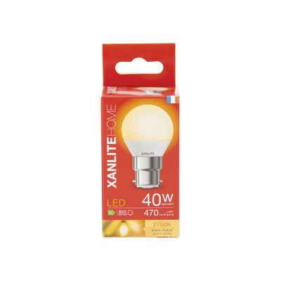 Ampoule LED sphérique B22 opaque 5W = 470 lumens  blanc chaud - XANLITE