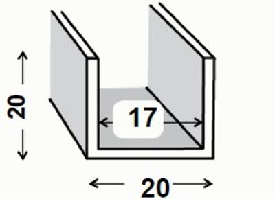 Profilé U aluminium brut 20 x 20 x 20 x 1,5 mm intérieur 17 mm 2 m CQFD