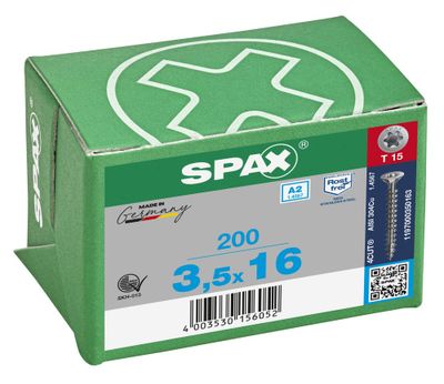 Vis inox tête fraisée T-star 3,5 x 16 mm par 200 SPAX