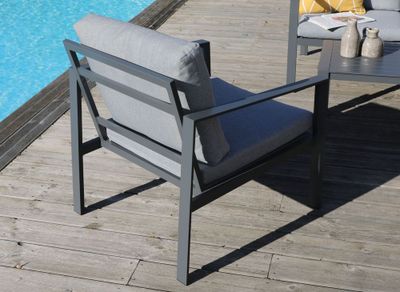 Salon de jardin MARLO aluminium graphite/gris 4 places, Livraison à domicile incluse - PROLOISIRS