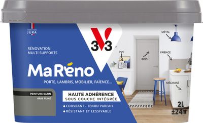 Peinture de rénovation multi- V33supports MaRéno gris fumé finition satinée 2 L - V33