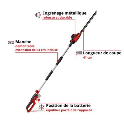 Taille-haies télescopique à batterie 18 V lame 45 cm GC-HH 18/45 Li T