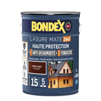 Lasure 2 en 1 haute protection 5 ans chêne foncé 5 L - BONDEX