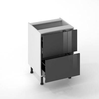 Façade de cuisine 2 casseroliers Cristal anthracite 60 cm pour meuble bas