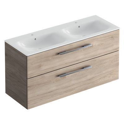 Meuble de salle de bains Selva 2 tiroirs L130 x H65 x P50 cm panneau de particules chêne - GEBERIT