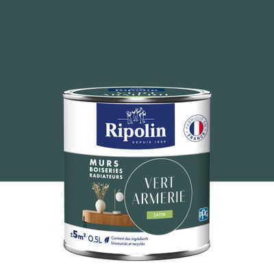 Peinture murs, boiseries et radiateurs vert armerie satin 0,5 L - RIPOLIN