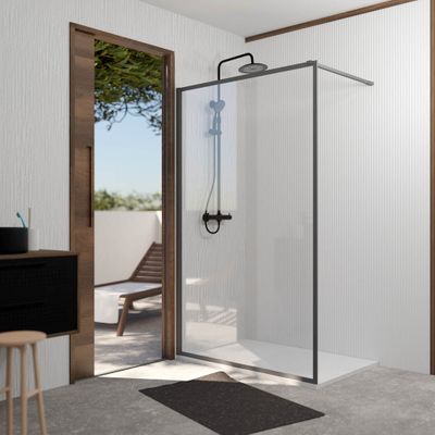 Paroi de douche à l'italienne 120x200 cm profilé gun metal verre transparent 6 mm Edge - AURLANE