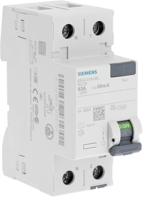 Interrupteur différentiel type AC 63A 30mA phase+neutre bornes à vis - SIEMENS