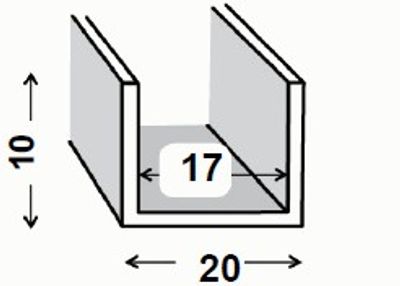Profilé U aluminium brut 10 x 20 x 10 x 1,5 mm intérieur 17 mm 1 m CQFD