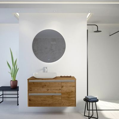 Caisson de salle de bains Thana 2 tiroirs 1 porte L100 x H55 x P45 cm panneau de particules vieux chêne