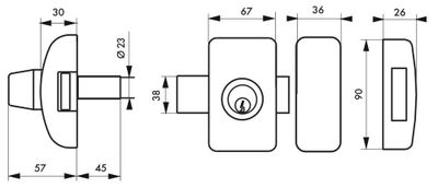 Verrou de porte d'entrée universel à cylindre double entrée 45 mm gris 3 clés THIRARD