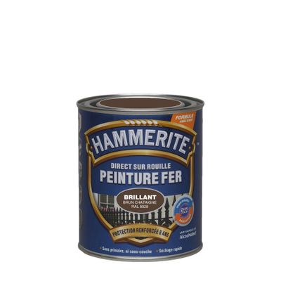 Peinture fer extérieur direct sur rouille Brillant Brun Chataigne 0,75 L - HAMMERITE