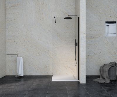 Paroi de douche à l'italienne 90x195 cm profilé noir verre transparent 6 mm Serenity - OCEA
