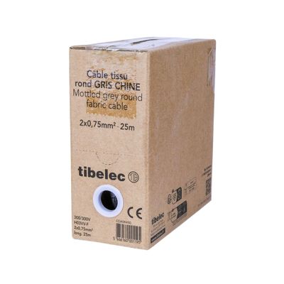 Câble électrique déco gris chiné 2X0,75 mm² 25 mètres TIBELEC