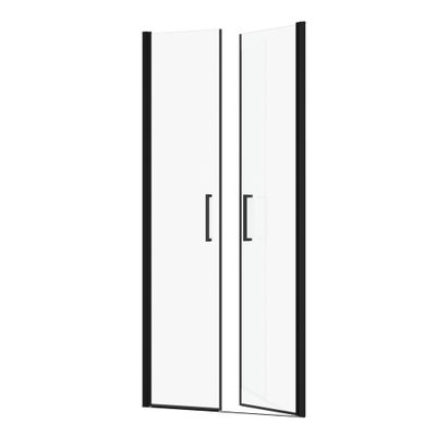 Porte de douche battante 90x200 cm profilé noir verre transparent 6 mm Saloon - AURLANE
