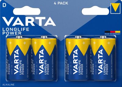 Piles alcalines LR20 (D) Longlife power par 4 - VARTA