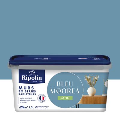 Peinture murs, boiseries et radiateurs bleu mooera satin 2,5 L - RIPOLIN