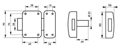 Verrou de porte intérieur Apache sans bouton à cylindre 40 mm doré 3 clés THIRARD
