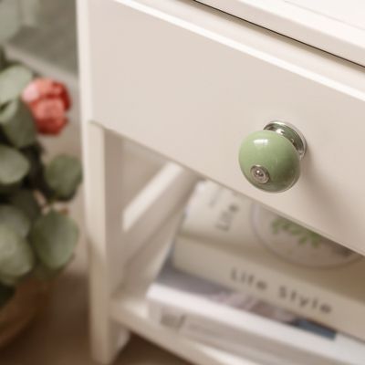 Bouton de meuble rond porcelaine acier vert olive diamètre 40 mm REI