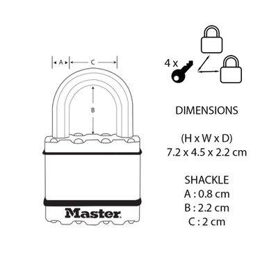 Cadenas à clés largeur 45 mm en laiton Excell® haute sécurité s'entrouvant par 2 MASTER LOCK