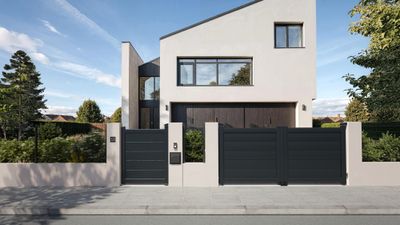 Portail battant aluminium ENZO l.3,50 x H.1,75 m gris  - PREFALU