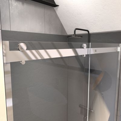 Porte de douche coulissante 140x200 cm profilé chrome verre transparent 8 mm Rolling - AURLANE