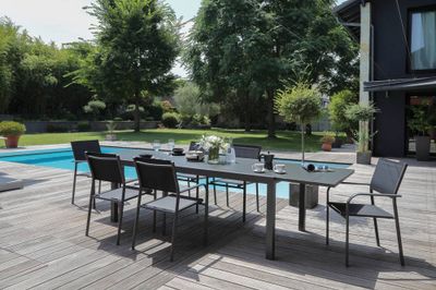 Table de jardin à rallonge ELISE aluminium graphite/gris 200 x 300 cm - PROLOISIRS