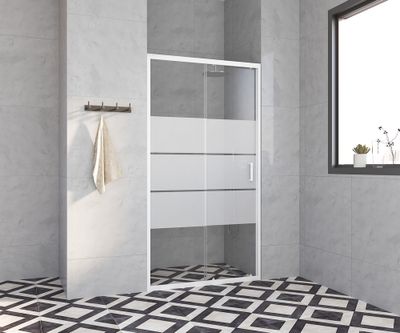 Porte de douche coulissante 100x185 cm profilé blanc verre sérigraphié 4 mm Primera - OCEA