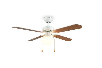 Ventilateur de plafond avec lumière E27 à tirette Blanc/bois Ø106cm - Hammerfest REALITY