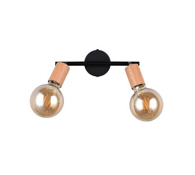 Réglette 2 spots E27 Lamego noir et bois 2x10W - REALITY