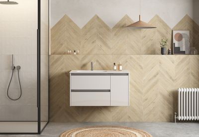 Caisson de salle de bains Thana 2 tiroirs 1 porte 100 x 59 x 46 cm panneau de particules blanc