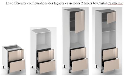 Façade de cuisine 2 casseroliers Cristal cashmire 60 cm pour meuble bas
