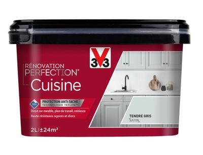 Peinture de rénovation pour cuisine tendre gris finition satinée 2 L - V33