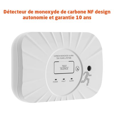 Détecteur de monoxyde de carbone NF Autonomie 10 ans Piles remplaçables - EVACUATE