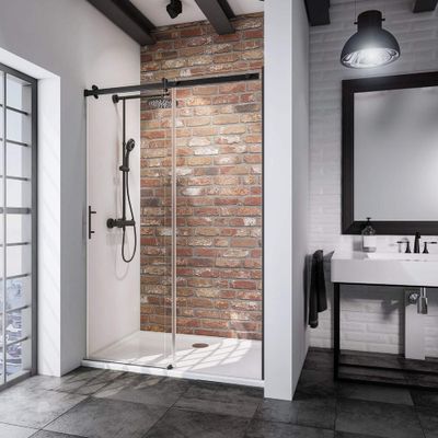 Porte de douche coulissante 100x200 cm profilé noir verre transparent 6 mm NewStyle Urban - SCHULTE