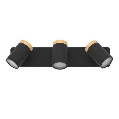 Réglette 3 spots salle de bains GU10 Consuma noir et bois IP44 9W - EGLO