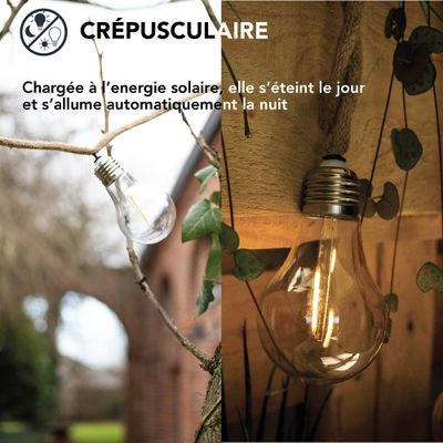 Guirlande lumineuse extérieur solaire LED  9m Toas corde IP44 blanc chaud - TIBELEC