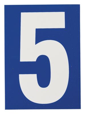 Plaque chiffre 5 adhésive 65 x 90 mm fond bleu THIRARD